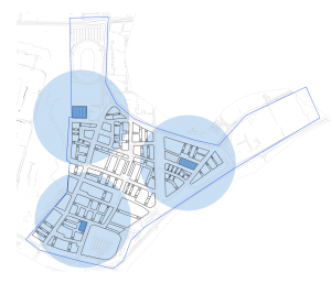 דיאגרמה של מיקום מבני החניה על חלקות עירוניות.