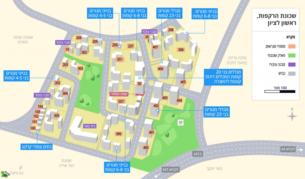 אילוסטרציית תכנית למכירת דירות בשכונה עתידית על מתחמים 4 ו-5 של מחנה צריפין, מתוך אתר "מדלן" לחיפוש נדל"ן.